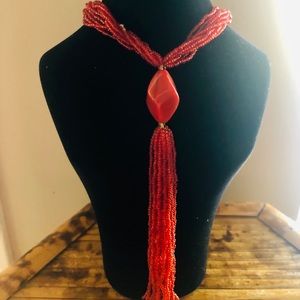 Vintage Red Beaded Statement Necklace